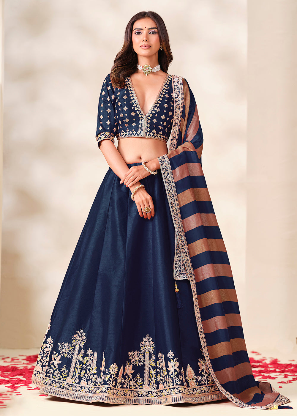 Shop Now Blue Art Silk Embroidered Festive Wear Lehenga Choli Online in USA, UK, Canada, France, Germany, Spain, Austria, Sweden, UAE &amp; Worldwide at Empress.