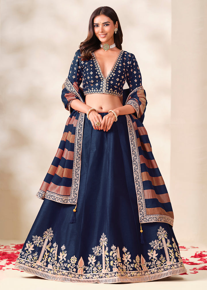 Shop Now Blue Art Silk Embroidered Festive Wear Lehenga Choli Online in USA, UK, Canada, France, Germany, Spain, Austria, Sweden, UAE &amp; Worldwide at Empress.