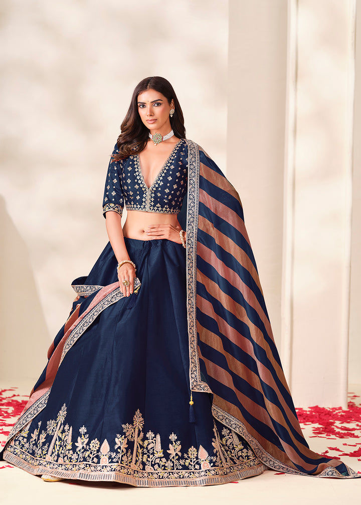 Shop Now Blue Art Silk Embroidered Festive Wear Lehenga Choli Online in USA, UK, Canada, France, Germany, Spain, Austria, Sweden, UAE &amp; Worldwide at Empress.