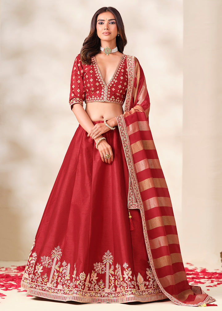 Shop Now Red Art Silk Embroidered Festive Wear Lehenga Choli Online in USA, UK, Canada, France, Germany, Spain, Austria, Sweden, UAE &amp; Worldwide at Empress.