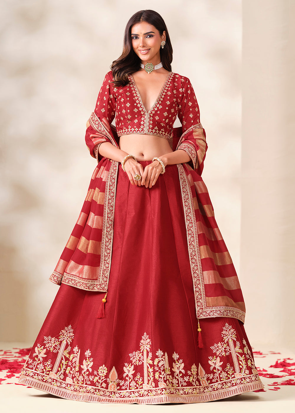 Shop Now Red Art Silk Embroidered Festive Wear Lehenga Choli Online in USA, UK, Canada, France, Germany, Spain, Austria, Sweden, UAE &amp; Worldwide at Empress.