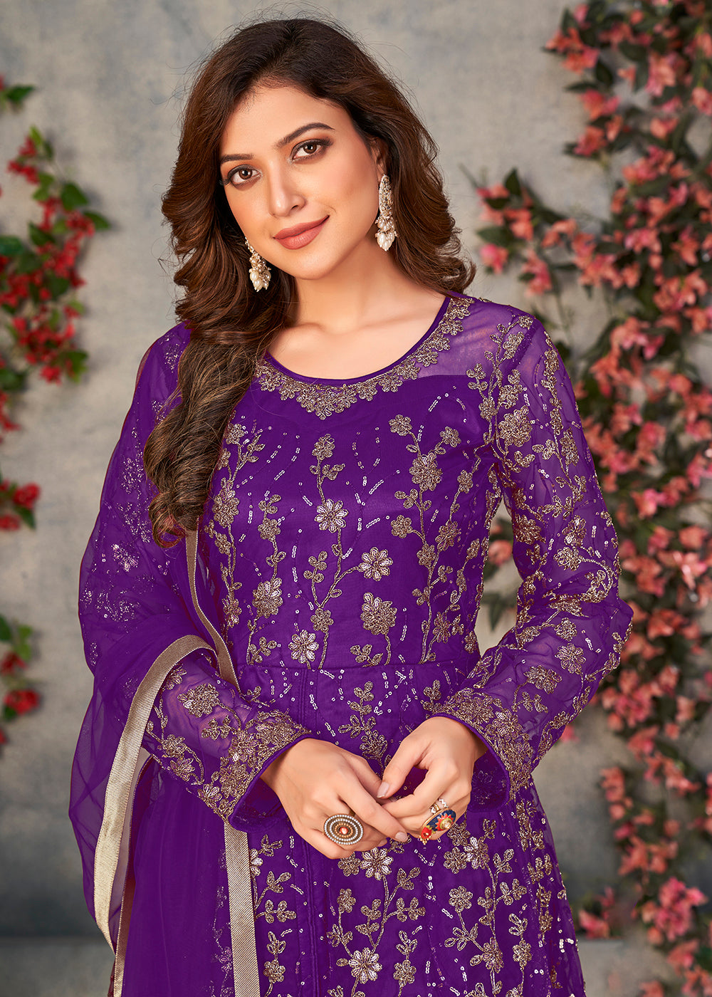 Buy Now Astounding Purple Wedding Function Pant Style Anarkali Suit Online in USA, UK, Australia, New Zealand, Canada, UAE & Worldwide at Empress Clothing.