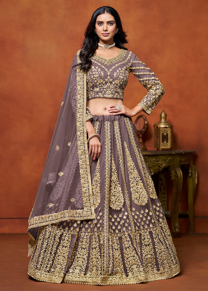 Buy Now Dusty Purple Net Embroidered Festive Lehenga Choli Online in USA, UK, Canada, UAE & Worldwide at Empress Clothing.