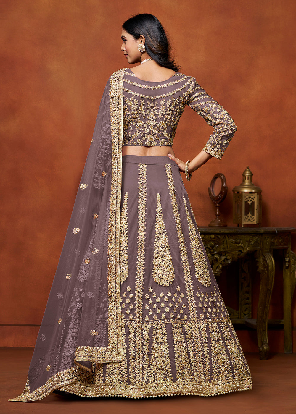 Buy Now Dusty Purple Net Embroidered Festive Lehenga Choli Online in USA, UK, Canada, UAE & Worldwide at Empress Clothing.