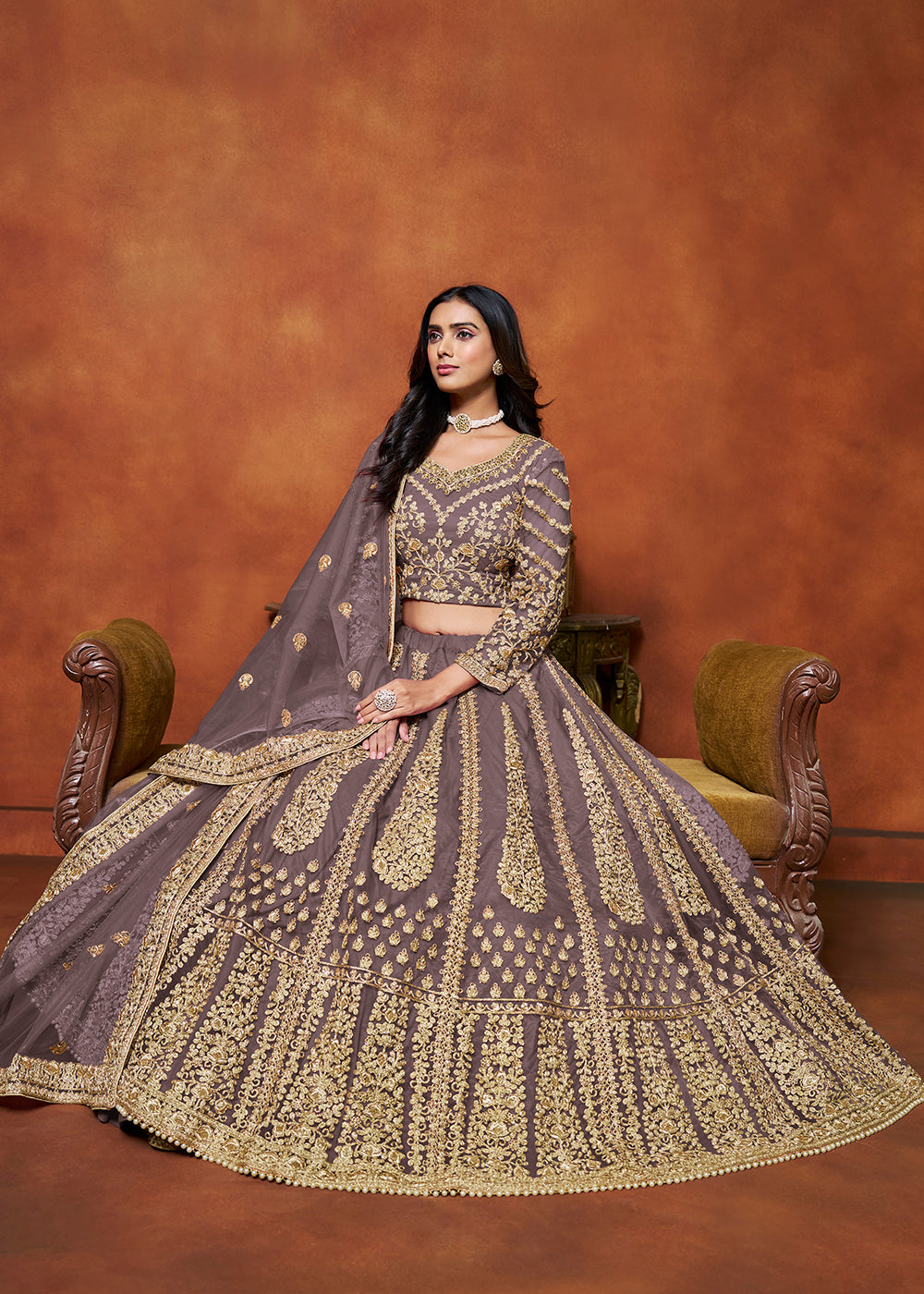 Buy Now Dusty Purple Net Embroidered Festive Lehenga Choli Online in USA, UK, Canada, UAE & Worldwide at Empress Clothing.