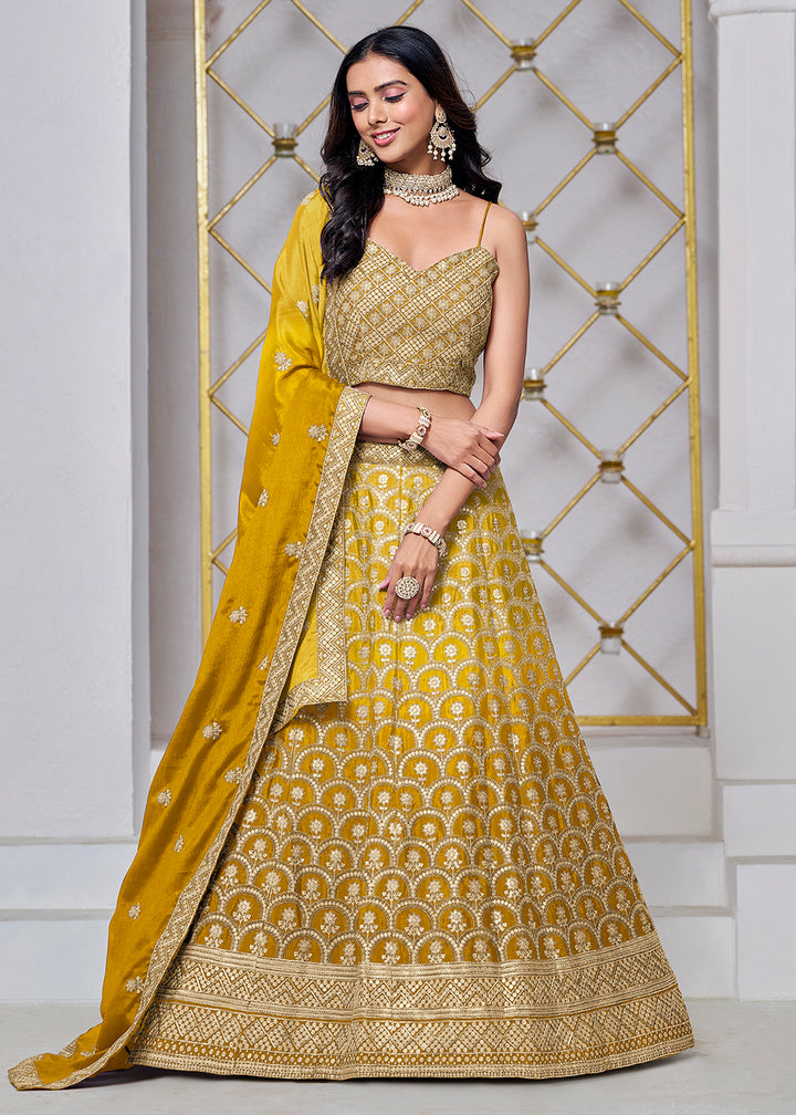 Buy Now Ombre Yellow Chinnon Embroidered Festive Lehenga Choli Online in USA, UK, Canada, UAE & Worldwide at Empress Clothing. 