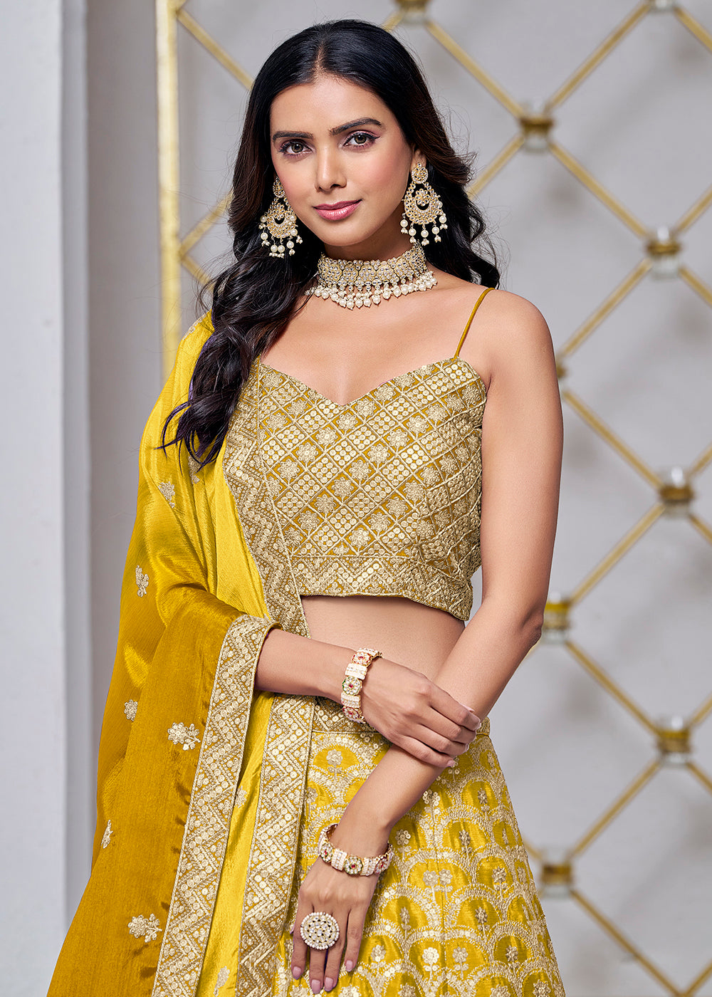 Buy Now Ombre Yellow Chinnon Embroidered Festive Lehenga Choli Online in USA, UK, Canada, UAE & Worldwide at Empress Clothing. 