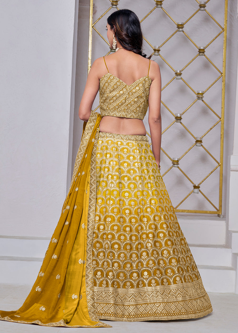 Buy Now Ombre Yellow Chinnon Embroidered Festive Lehenga Choli Online in USA, UK, Canada, UAE & Worldwide at Empress Clothing. 