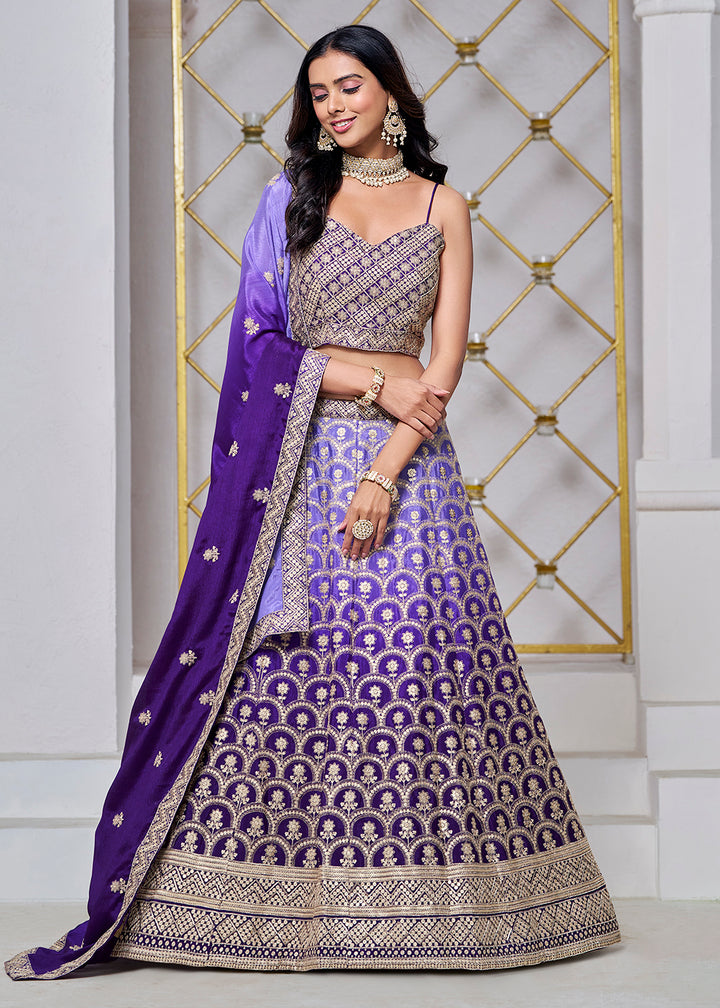 Buy Now Ombre Purple Chinnon Embroidered Festive Lehenga Choli Online in USA, UK, Canada, UAE & Worldwide at Empress Clothing.