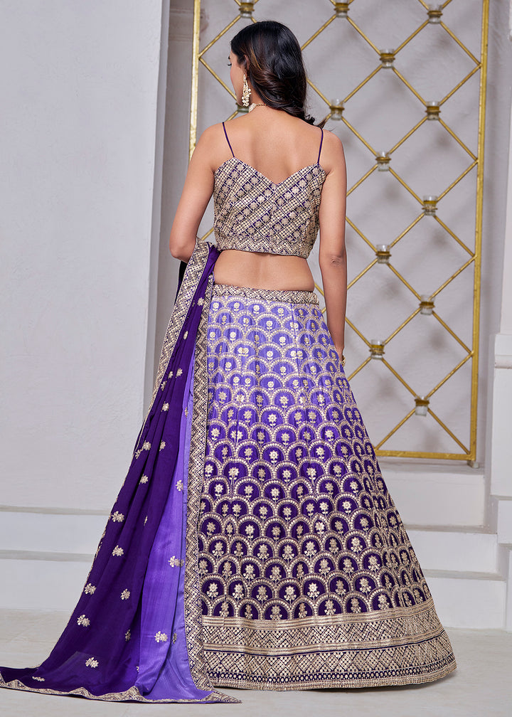 Buy Now Ombre Purple Chinnon Embroidered Festive Lehenga Choli Online in USA, UK, Canada, UAE & Worldwide at Empress Clothing.