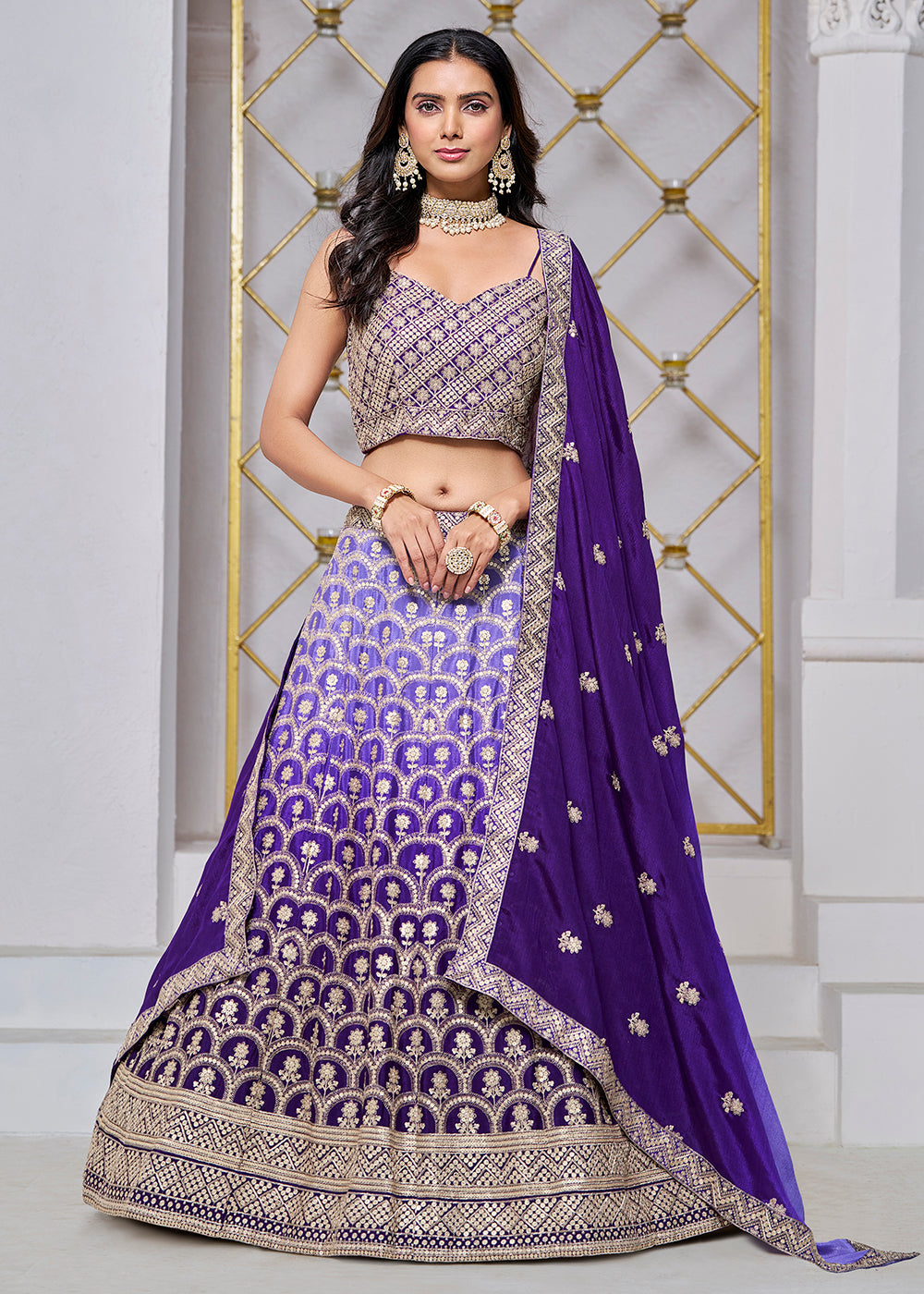 Buy Now Ombre Purple Chinnon Embroidered Festive Lehenga Choli Online in USA, UK, Canada, UAE & Worldwide at Empress Clothing.