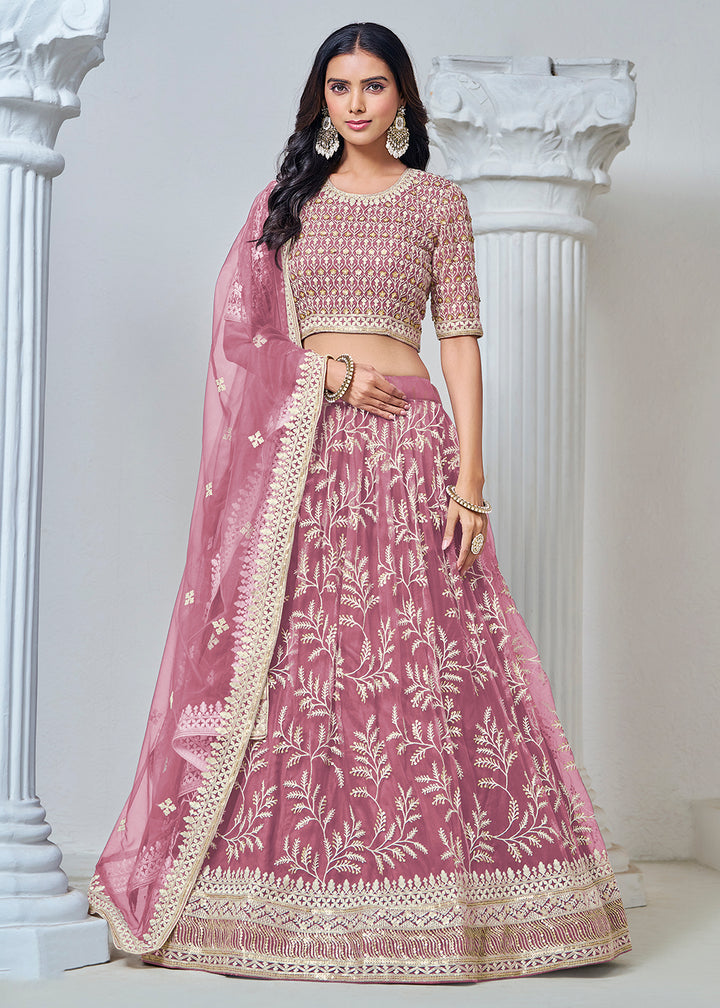 Buy Now Pink Net Embroidered Wedding Festive Lehenga Choli Online in USA, UK, Canada, UAE & Worldwide at Empress Clothing. 