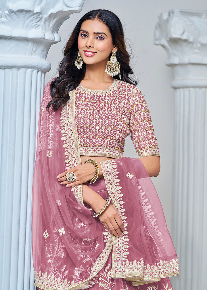 Buy Now Pink Net Embroidered Wedding Festive Lehenga Choli Online in USA, UK, Canada, Australia & Worldwide at Empress Clothing. 