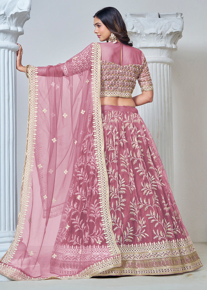 Buy Now Pink Net Embroidered Wedding Festive Lehenga Choli Online in USA, UK, Canada, France & Worldwide at Empress Clothing. 