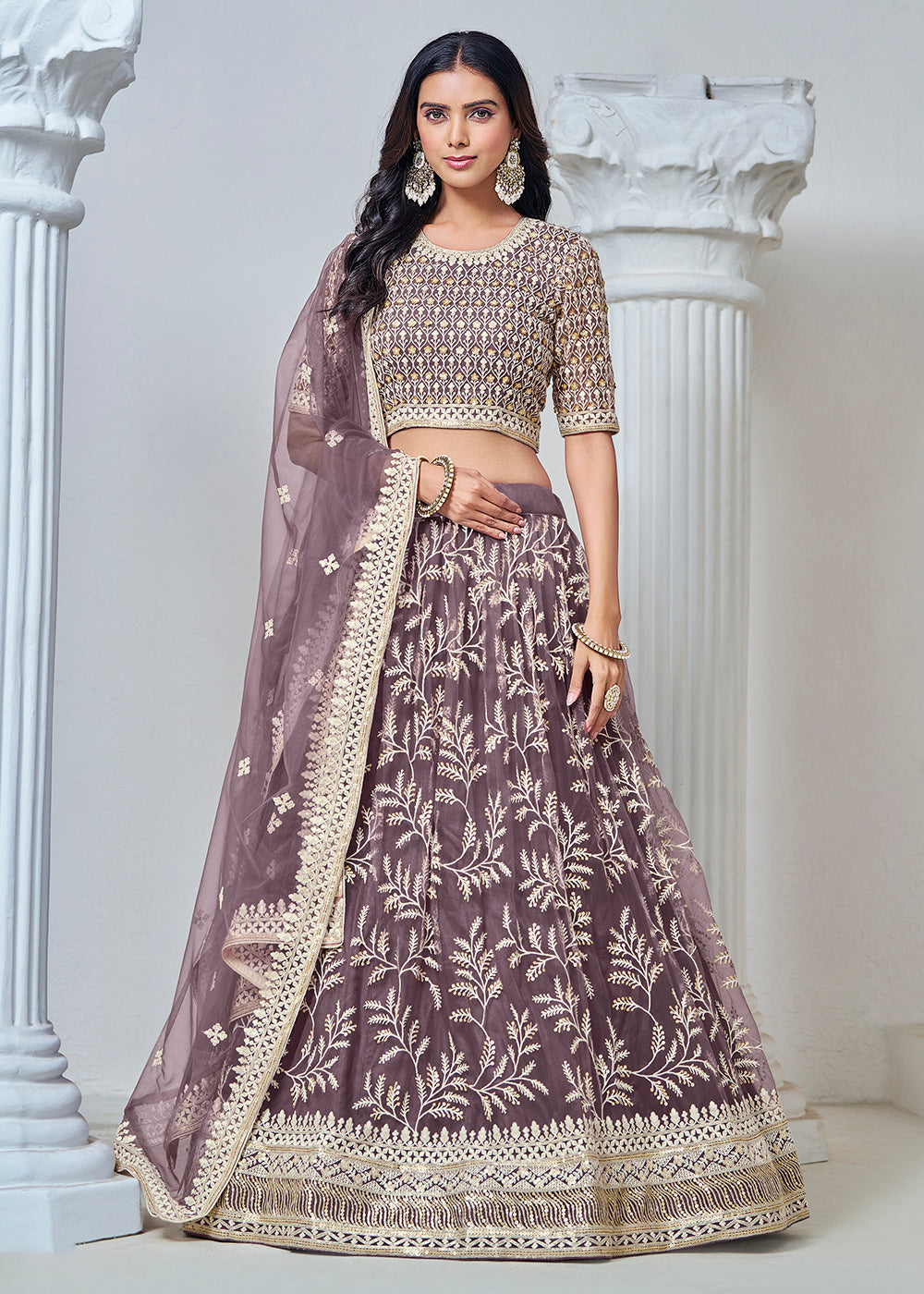 Buy Now Purple Net Embroidered Wedding Festive Lehenga Choli Online in USA, UK, Canada, UAE & Worldwide at Empress Clothing.