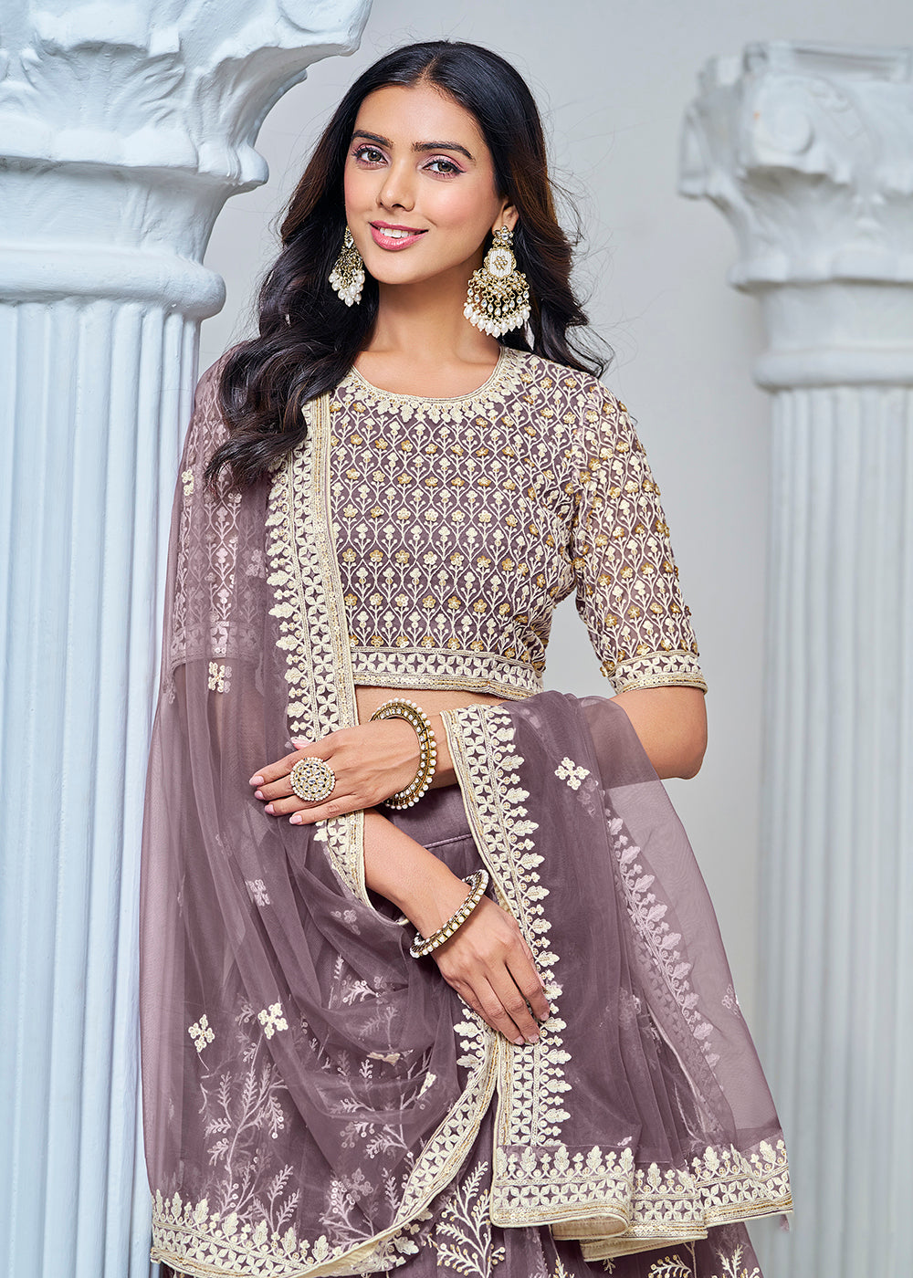 Buy Now Purple Net Embroidered Wedding Festive Lehenga Choli Online in USA, UK, Canada, New Zealand & Worldwide at Empress Clothing.