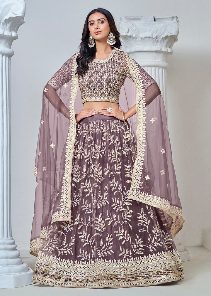 Buy Now Purple Net Embroidered Wedding Festive Lehenga Choli Online in USA, UK, Canada, Belgium & Worldwide at Empress Clothing.