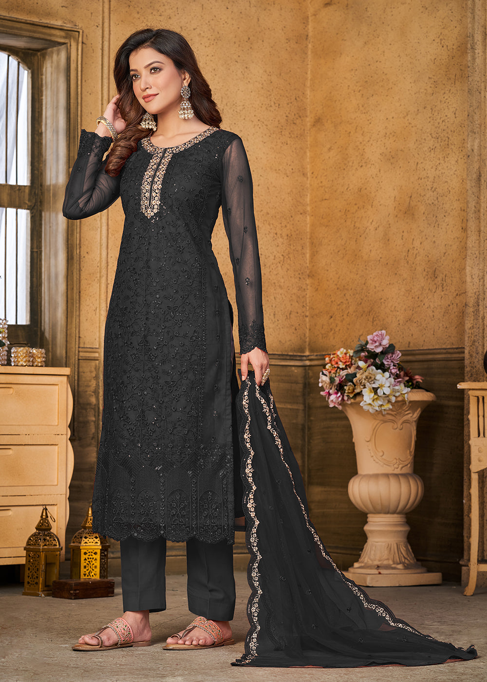 Buy Now Festive Party Black Net Embroidered Trendy Salwar Suit Online in USA, UK, Canada, Germany, Australia & Worldwide at Empress Clothing. 