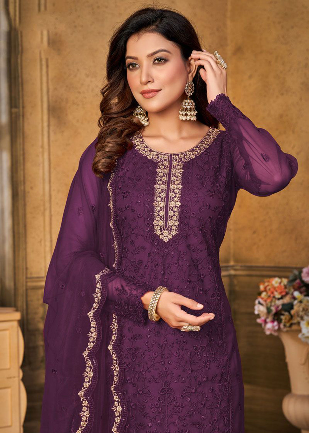 Designer Purple Color With Lace Border Party Wear Salwar Suit | YOYO Fashion