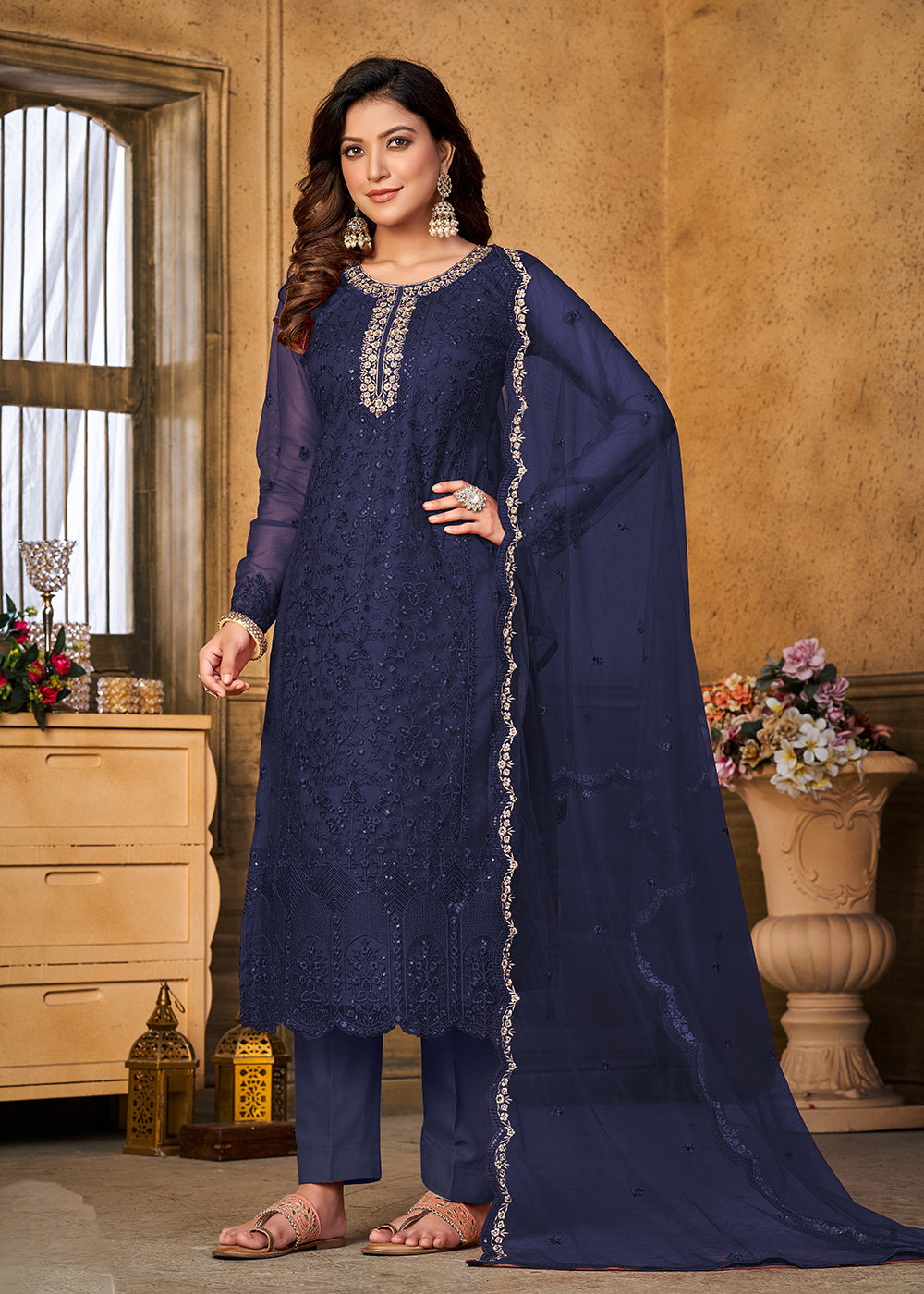 Buy Now Festive Party Blue Net Embroidered Trendy Salwar Suit Online in USA, UK, Canada, Germany, Australia & Worldwide at Empress Clothing.