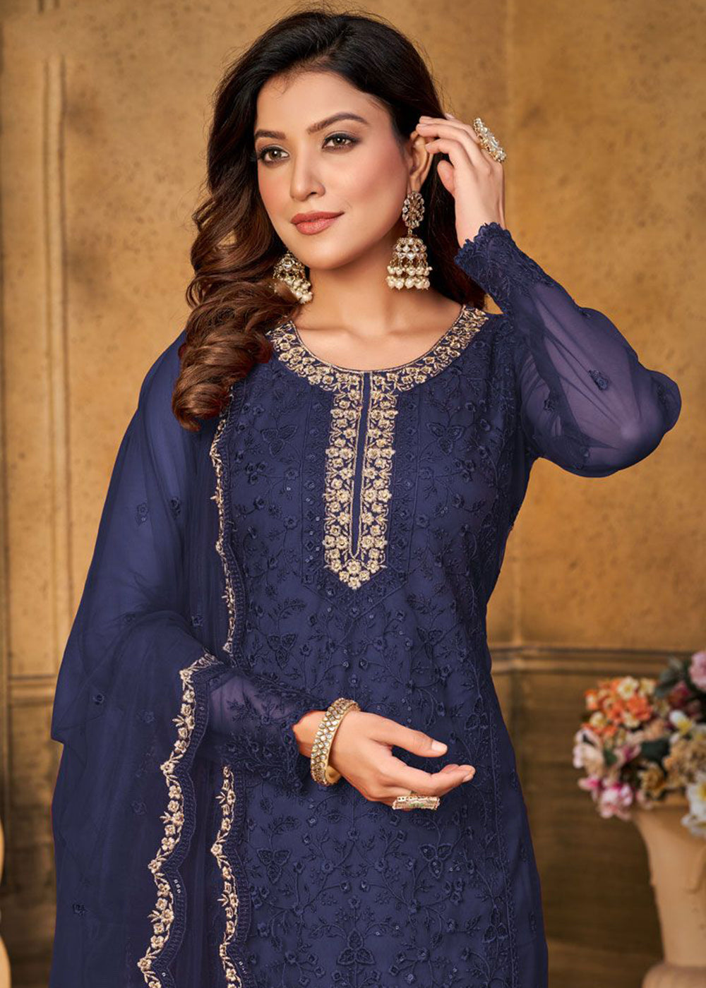 Party Wear Blue Georgette Salwar Suit Shop Blue Georgette Anarkali