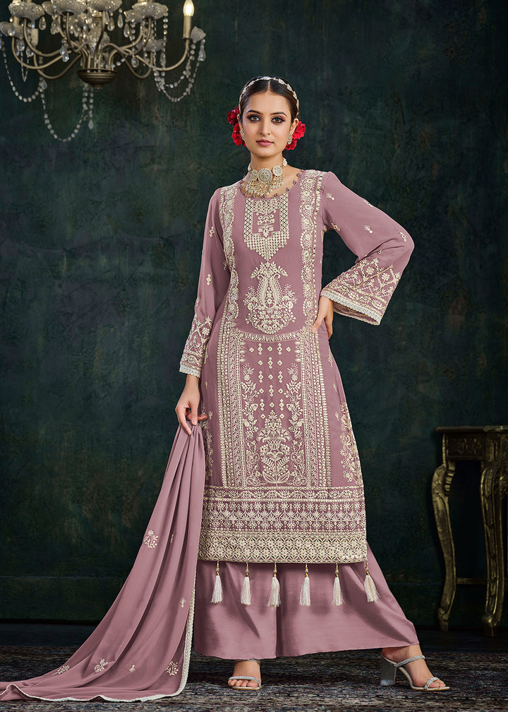 Buy Now Ethereal Mauve Foil Mirror Embroidered Palazzo Salwar Suit Online in USA, UK, Canada, Germany, Australia & Worldwide at Empress Clothing. 