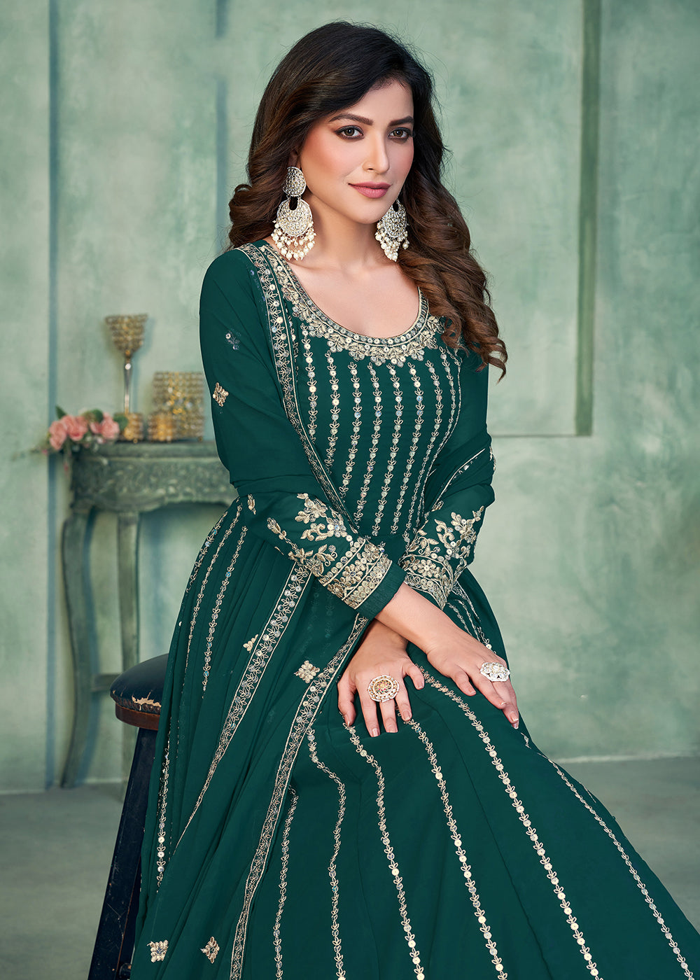 Buy Now Georgette Fabric Green Embroidered Wedding Party Anarkali Suit Online in USA, UK, Australia, New Zealand, Canada & Worldwide at Empress Clothing. 