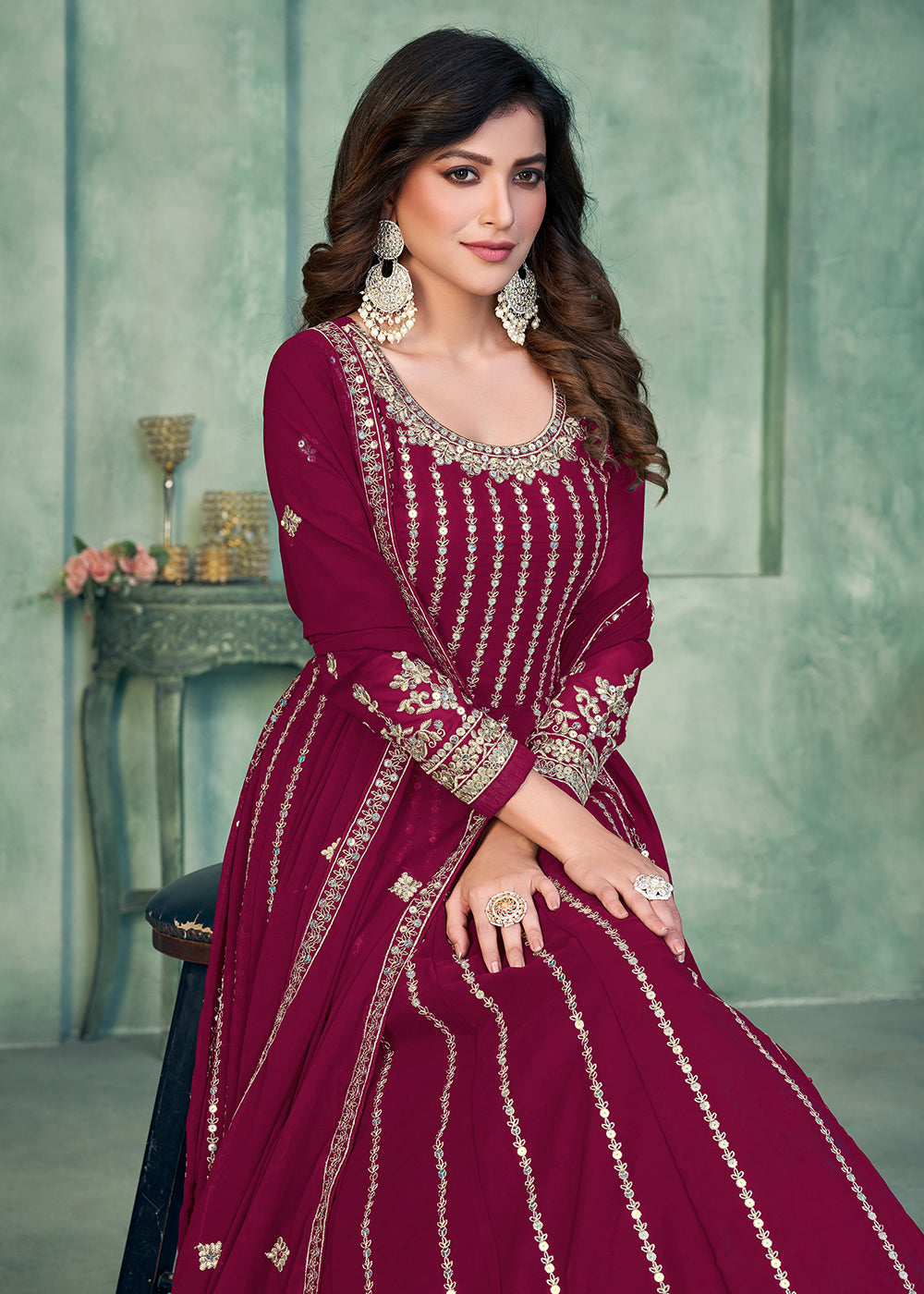 Buy Now Georgette Fabric Magenta Embroidered Wedding Party Anarkali Suit Online in USA, UK, Australia, New Zealand, Canada & Worldwide at Empress Clothing.