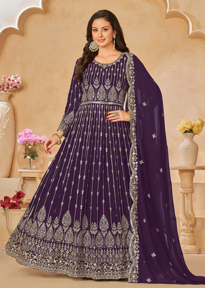 Buy Now Purple Resham Zari Embroidered Festive Anarkali Suit Online in USA, UK, Australia, New Zealand, Canada & Worldwide at Empress Clothing. 