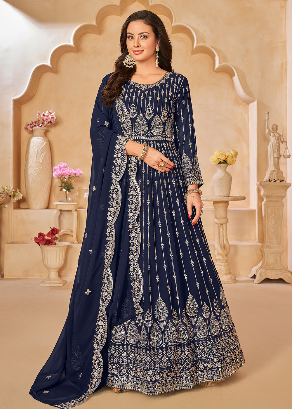 Buy Now Navy Blue Resham Zari Embroidered Festive Anarkali Suit Online in USA, UK, Australia, New Zealand, Canada & Worldwide at Empress Clothing.