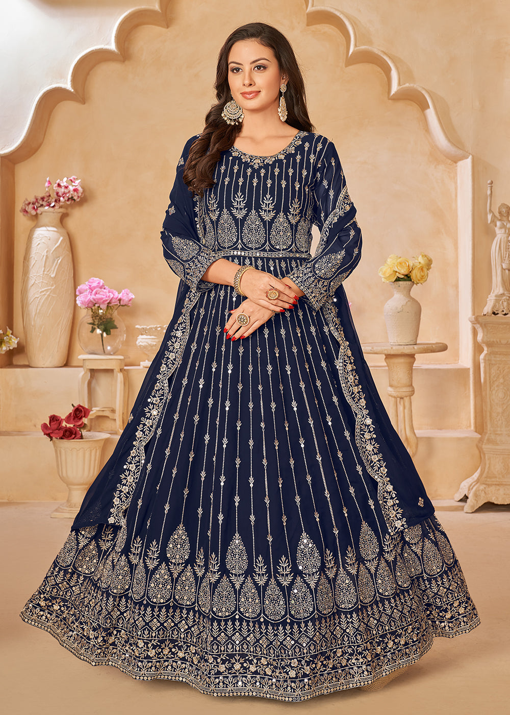 Buy Now Navy Blue Resham Zari Embroidered Festive Anarkali Suit Online in USA, UK, Australia, New Zealand, Canada & Worldwide at Empress Clothing.