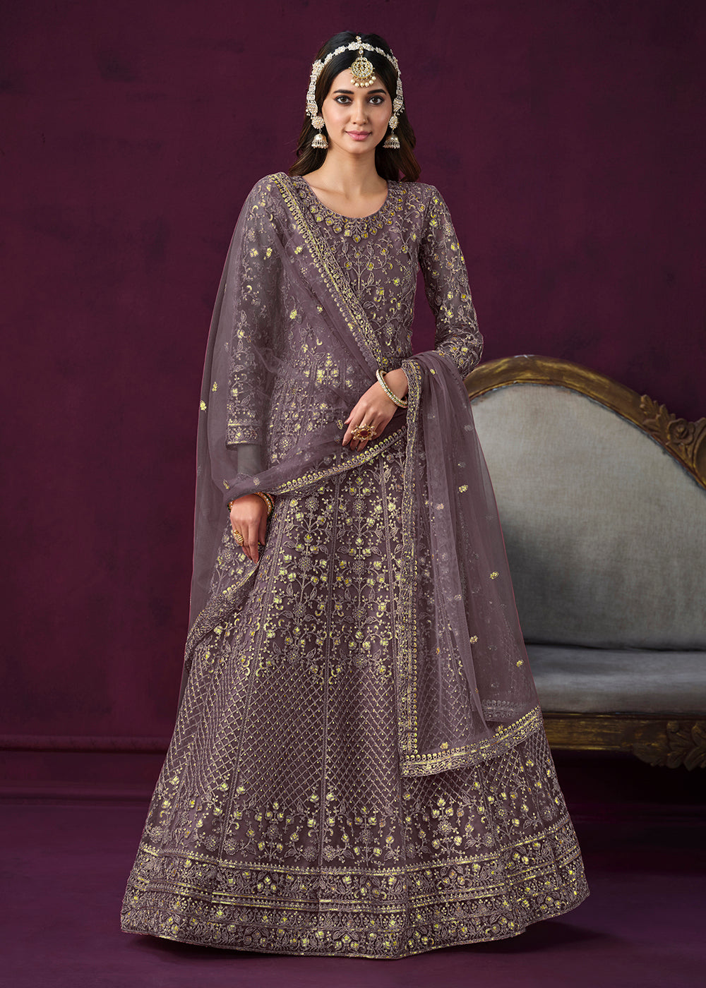 Buy Now Charming Purple Embroidered Net Floor Length Anarkali Suit Online in USA, UK, Australia, New Zealand, Canada & Worldwide at Empress Clothing.