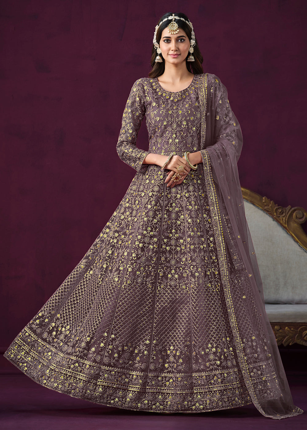 Buy Now Charming Purple Embroidered Net Floor Length Anarkali Suit Online in USA, UK, Australia, New Zealand, Canada & Worldwide at Empress Clothing.