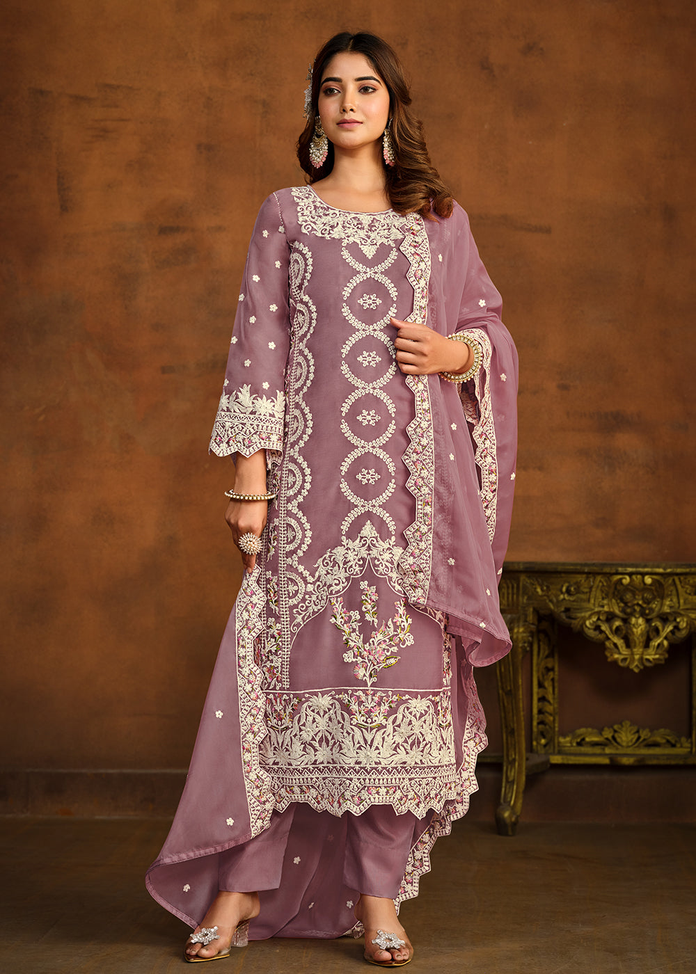 Buy Now Festive Style Purple Soft Organza Pant Style Salwar Suit Online in USA, UK, Canada, Germany, Australia & Worldwide at Empress Clothing. 