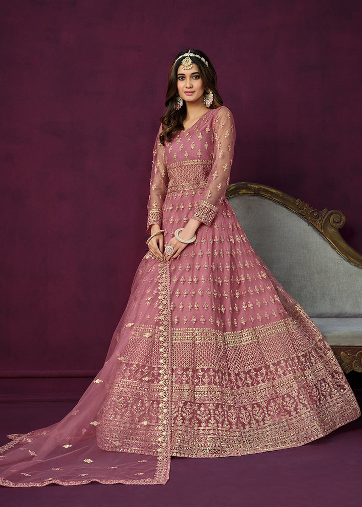 Buy Now Floor Length Pink Sequins Embroidered Wedding Anarkali Suit Online in USA, UK, Australia, New Zealand, Canada & Worldwide at Empress Clothing. 