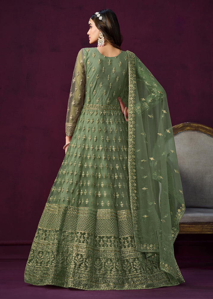 Buy Now Floor Length Green Sequins Embroidered Wedding Anarkali Suit Online in USA, UK, Australia, New Zealand, Canada & Worldwide at Empress Clothing. 