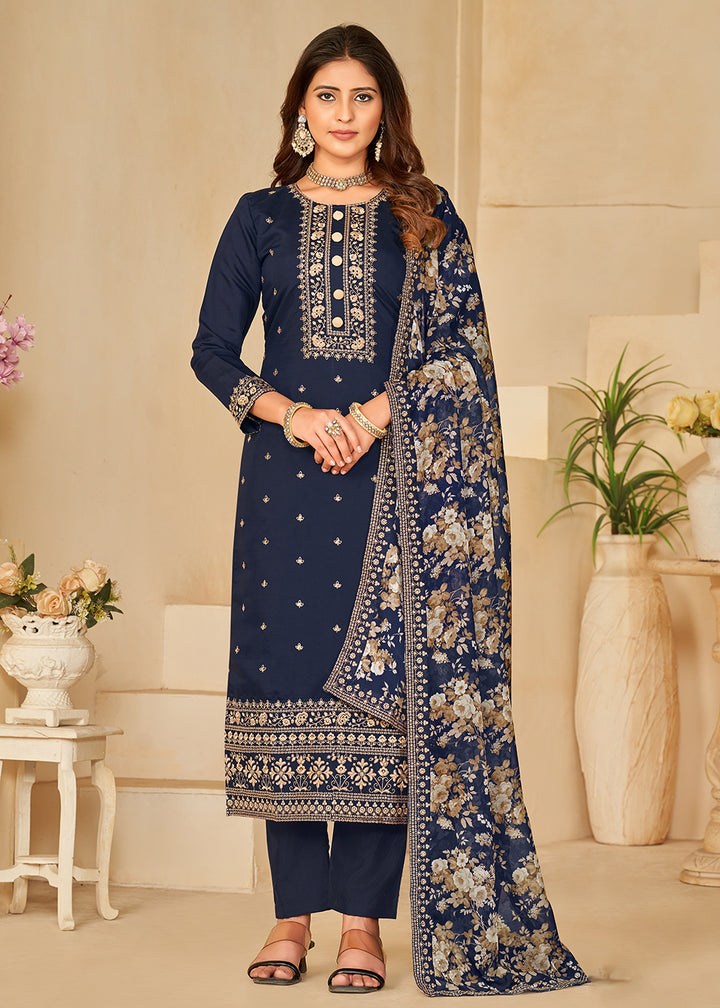 Buy Now Pant Style Blue Silk Embroidered Ethnic Salwar Kameez Online in USA, UK, Canada, Germany, Australia & Worldwide at Empress Clothing. 