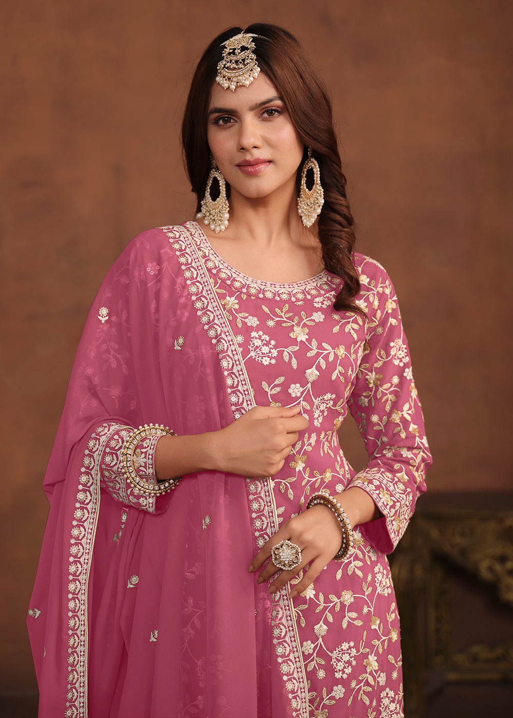Buy Now Faux Georgette Pink Embroidered Festive Salwar Suit Online in USA, UK, Canada, Germany, Australia & Worldwide at Empress Clothing.