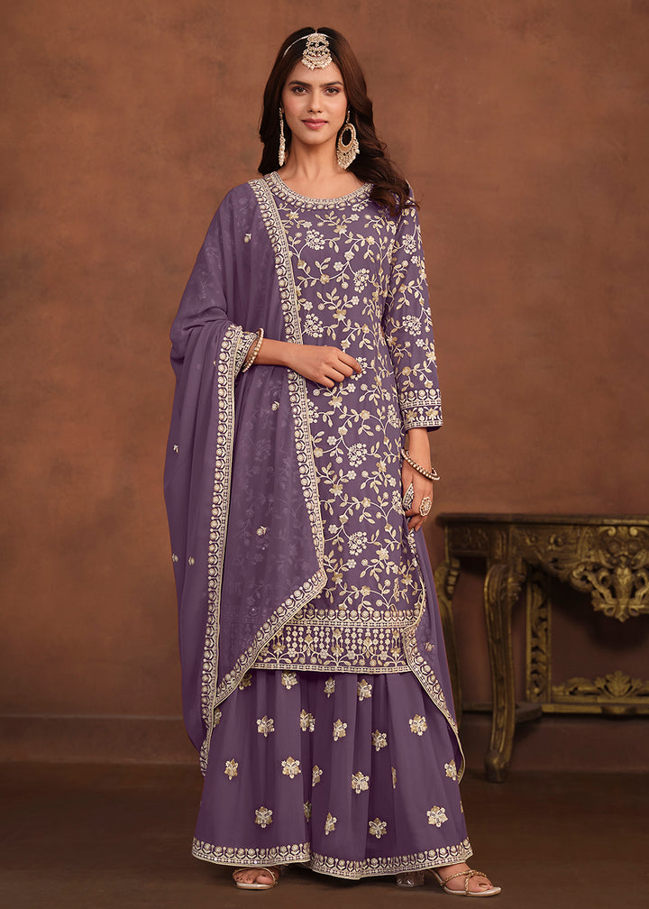 Buy Now Faux Georgette Purple Embroidered Festive Salwar Suit Online in USA, UK, Canada, Germany, Australia & Worldwide at Empress Clothing. 