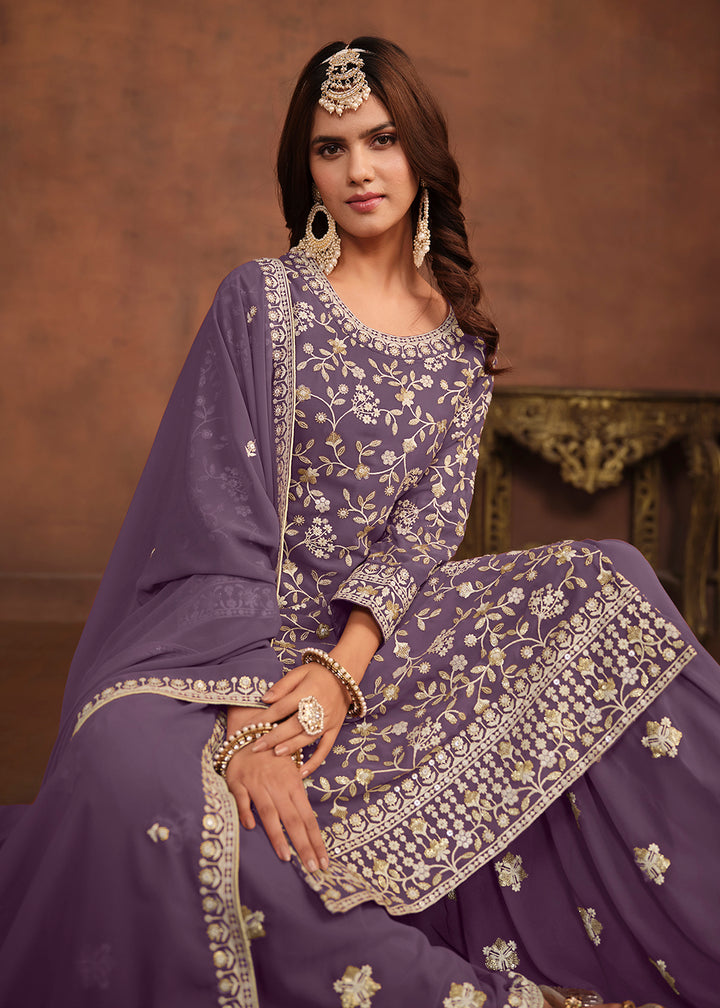 Buy Now Faux Georgette Purple Embroidered Festive Salwar Suit Online in USA, UK, Canada, Germany, Australia & Worldwide at Empress Clothing. 