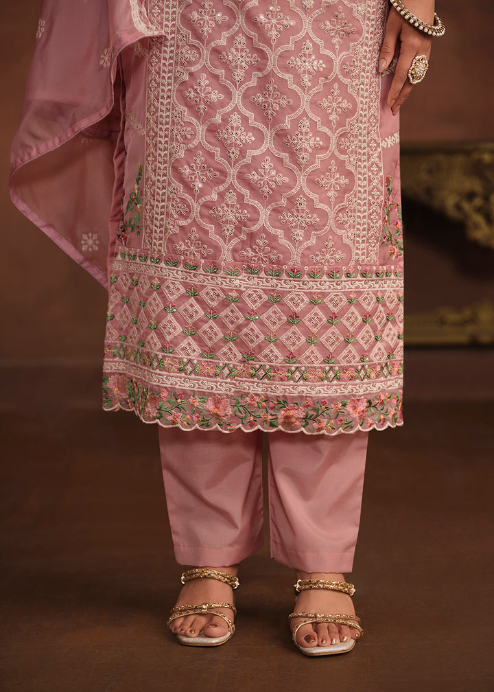 Buy Now Blush Pink Soft Organza Embroidered Festive Salwar Suit Online in USA, UK, Canada, Germany, Australia & Worldwide at Empress Clothing. 