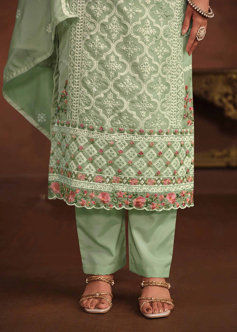 Buy Now Mint Green Soft Organza Embroidered Festive Salwar Suit Online in USA, UK, Canada, Germany, Australia & Worldwide at Empress Clothing. 