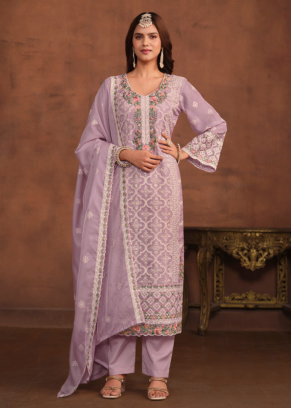 Buy Now Lavender Soft Organza Embroidered Festive Salwar Suit Online in USA, UK, Canada, Germany, Australia & Worldwide at Empress Clothing. 