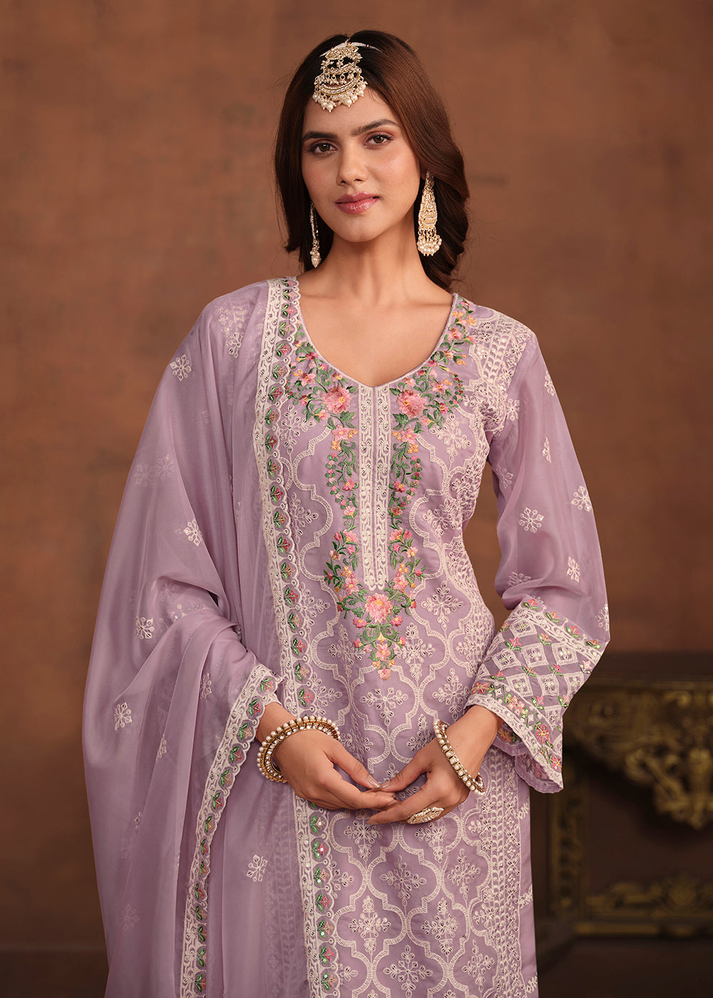 Buy Now Lavender Soft Organza Embroidered Festive Salwar Suit Online in USA, UK, Canada, Germany, Australia & Worldwide at Empress Clothing. 