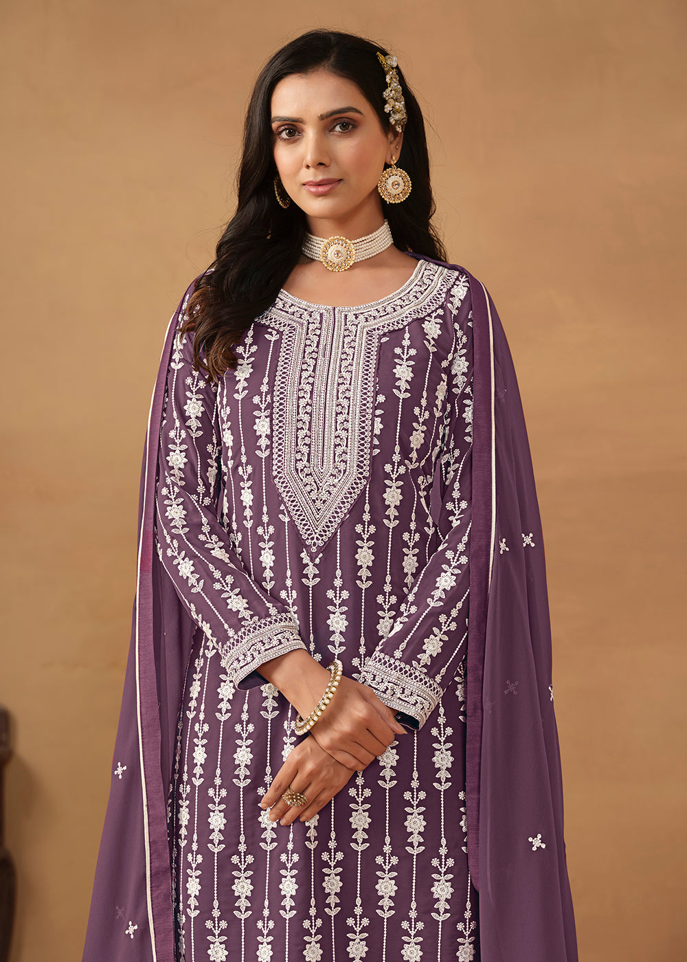 Shop Now Radiant Purple Embroidered Wedding Festive Gharara Suit Online at Empress Clothing in USA, UK, Canada, Italy & Worldwide. 