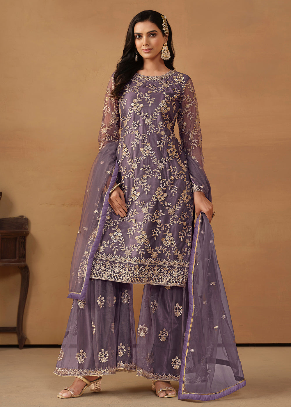 sharara dress purple colour Adorable Purple Color Georgette Embroidery sequence Sharara Suit
