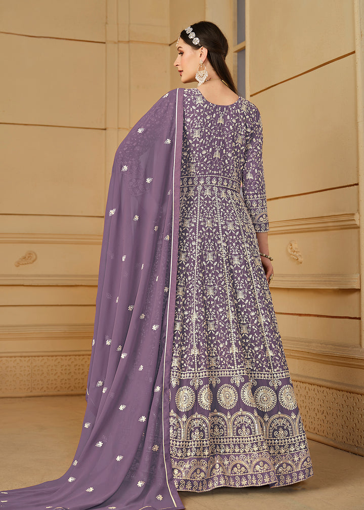 Buy Now Pretty Purple Thread & Sequins Georgette Anarkali Suit Online in USA, UK, Australia, New Zealand, Canada & Worldwide at Empress Clothing.