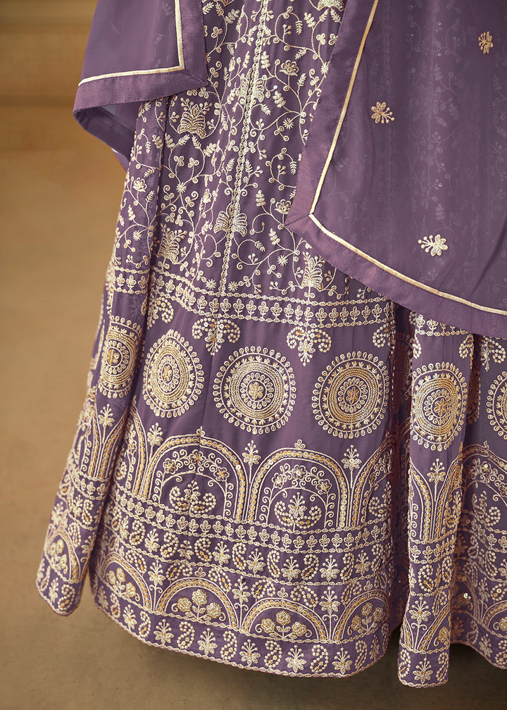 Buy Now Pretty Purple Thread & Sequins Georgette Anarkali Suit Online in USA, UK, Australia, New Zealand, Canada & Worldwide at Empress Clothing.