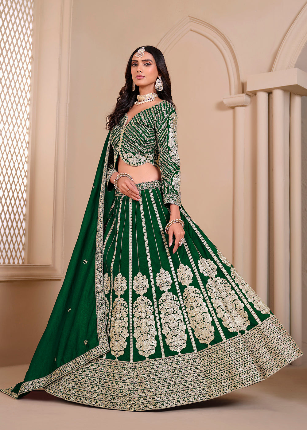 Buy Now Shimmer Art Silk Green Party Wear Lehenga Choli Online in USA, UK, Canada, UAE & Worldwide at Empress Clothing.