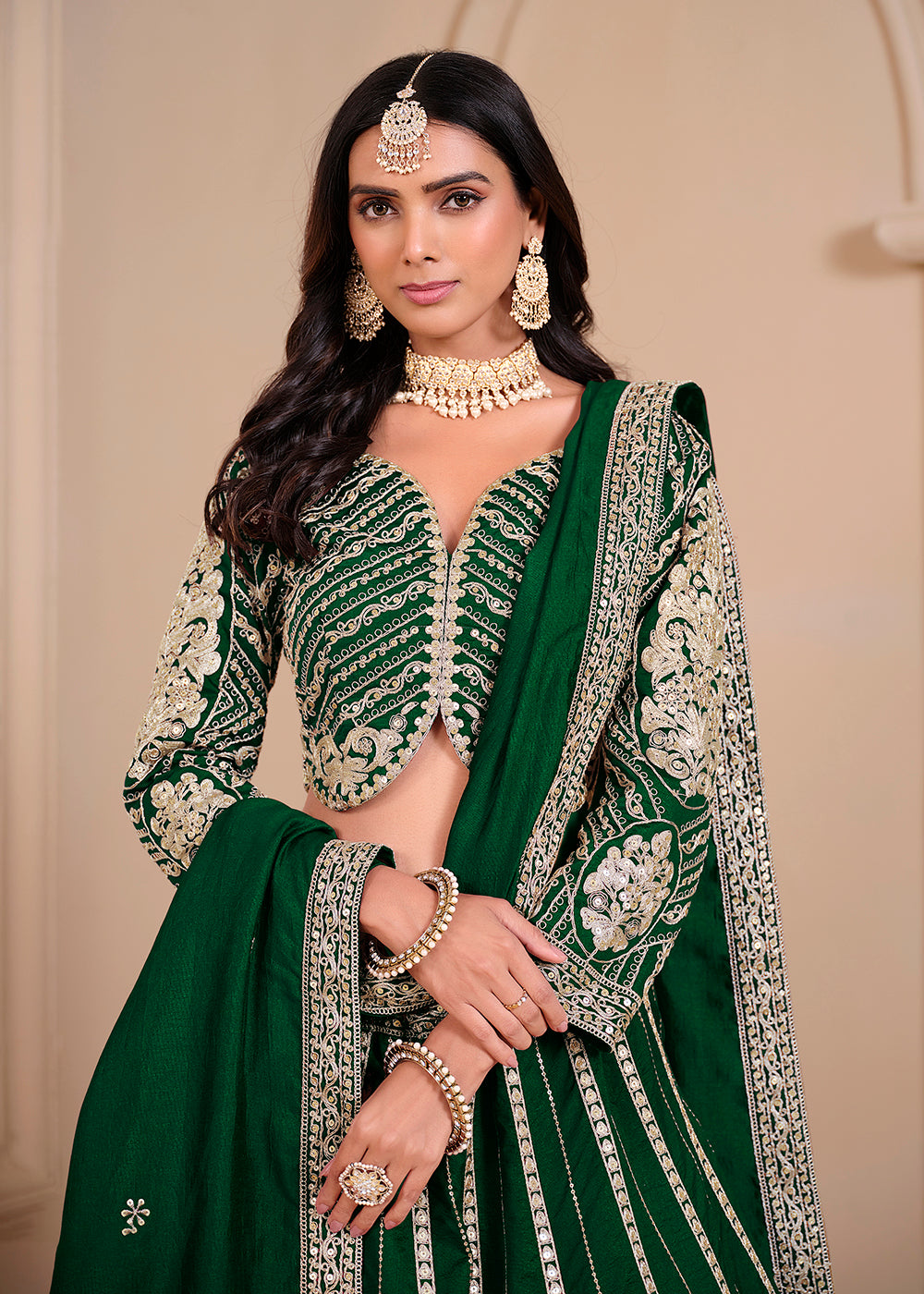 Buy Now Shimmer Art Silk Green Party Wear Lehenga Choli Online in USA, UK, Canada, UAE & Worldwide at Empress Clothing.